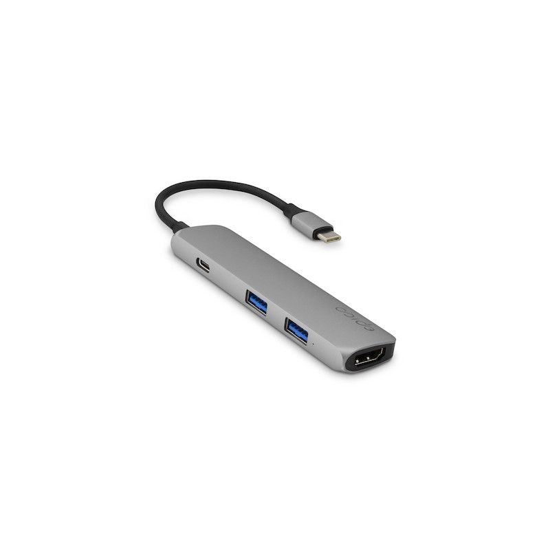 Hub Multimédia 4K HDMI, 2 USB 3.0 e USB-C - Cinzento Sideral