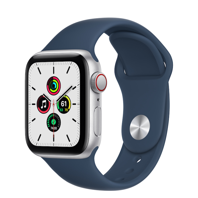 Apple Watch SE, GPS+Cellular 40 mm - Prateado, bracelete desportiva azul abissal