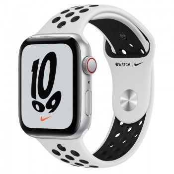 Apple Watch Nike SE, GPS+Cellular 44 mm - Prateado, bracelete Nike Platina/Preto