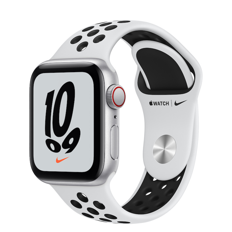 Apple Watch Nike SE, GPS+Cellular 40 mm - Prateado, bracelete Nike Platina/Preto