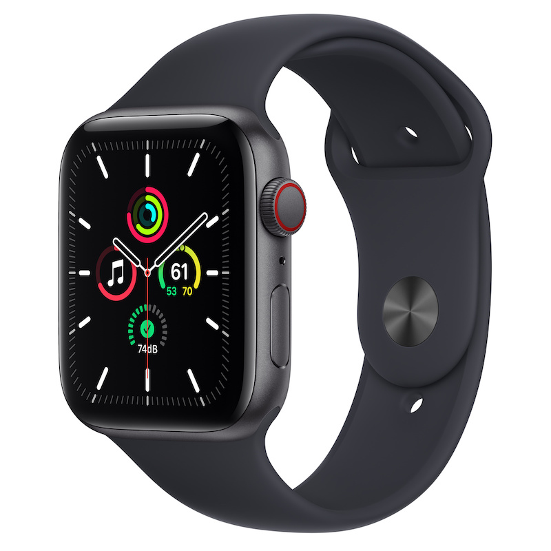 Apple Watch SE, GPS+Cellular 44 mm - Cinzento sideral, bracelete desportiva meia-noite