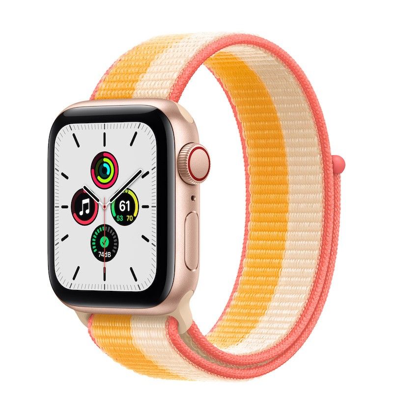 Apple Watch SE, GPS+Cellular 40 mm - Dourado, bracelete Loop desportiva Milho/Branco