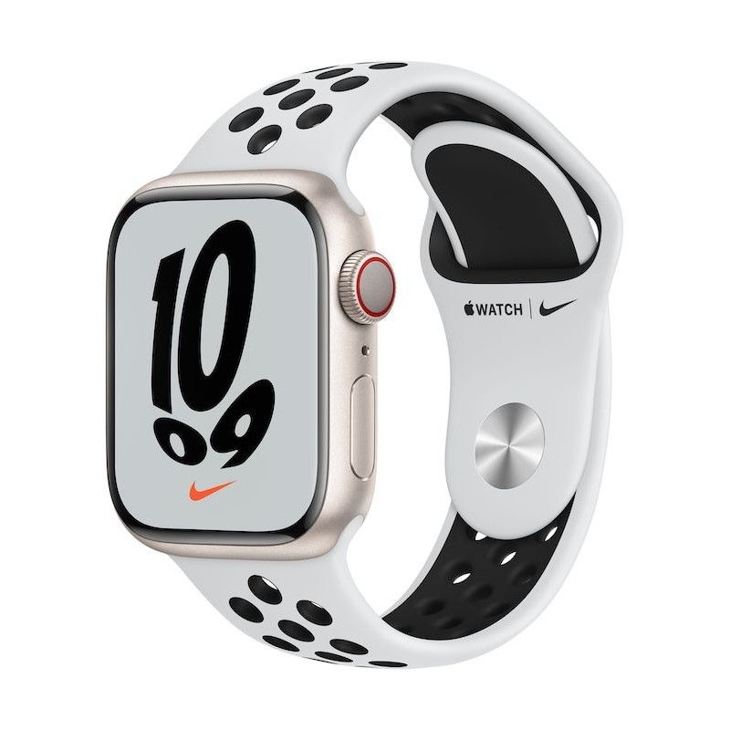 Apple Watch Nike 7, GPS+Cellular 41 mm - Luz das estrelas, bracelete platina/preto