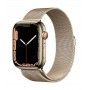 Apple Watch 7, GPS+Cellular 45 mm, aço - Dourado, bracelete milanesa dourada