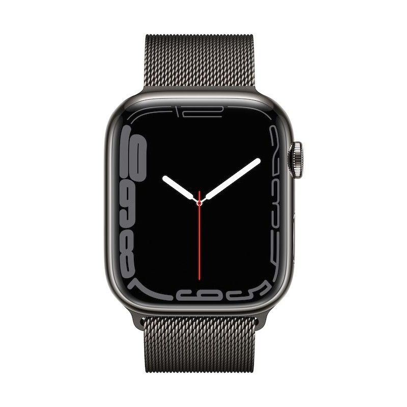 Apple Watch 7, GPS+Cellular 45 mm, aço - Grafite, bracelete milanesa grafite L