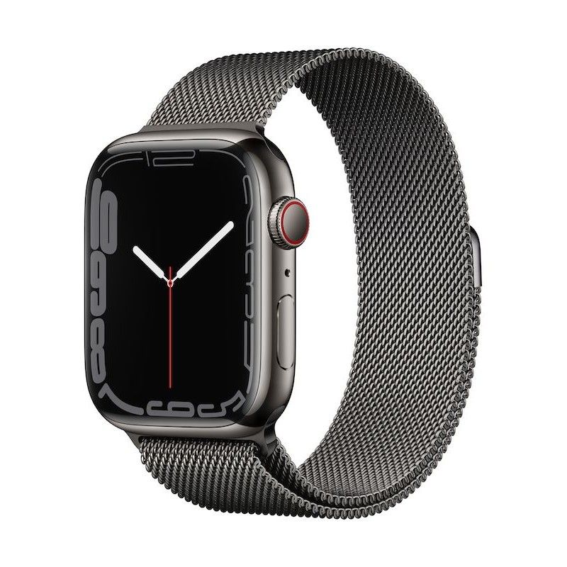 Apple Watch 7, GPS+Cellular 45 mm, aço - Grafite, bracelete milanesa grafite L
