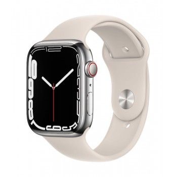 Apple Watch 7, GPS+Cellular 41 mm, aço - Prateado, bracelete desportiva Luz das estrelas