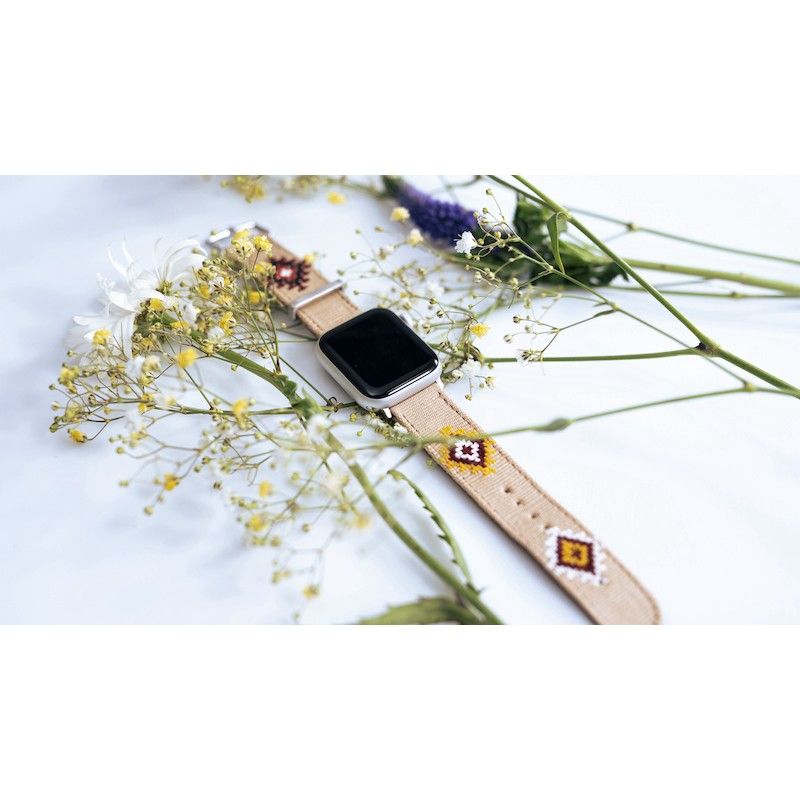 Bracelete Mura Mune KINICH AHAU para Apple Watch 42 a 45 mm Beige/Prateado