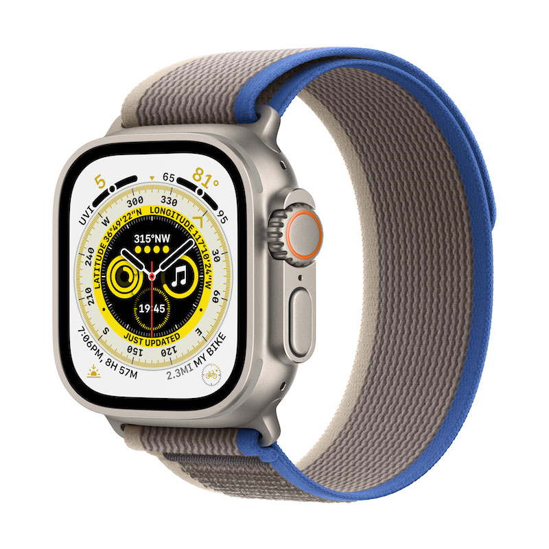 Apple Watch Ultra, GPS+Cell 49 mm - Titanio/Bracelete Trail Azul/Cinza S/M