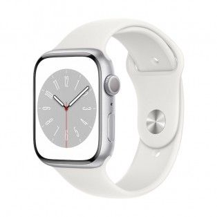 Apple Watch 8, GPS 45 mm - Alu. Prateado/Bracelete branca