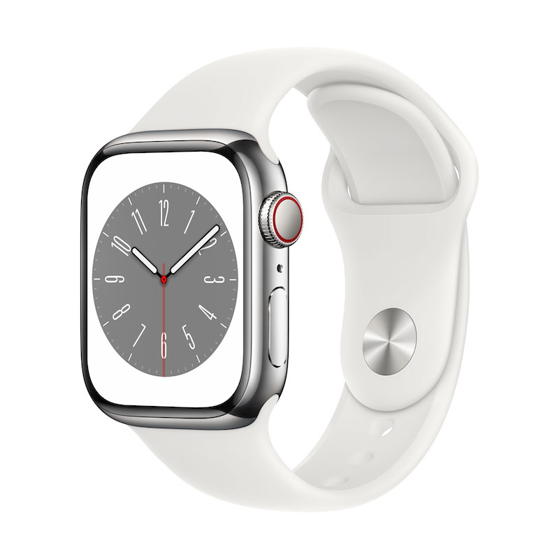 Apple Watch 8, GPS+Cellular 41 mm - Aço Prateado/Bracelete branca