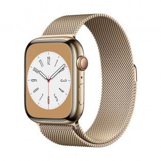 Apple Watch 8, GPS+Cellular 45 mm - Aço dourado/Bracelete Milanesa dourada