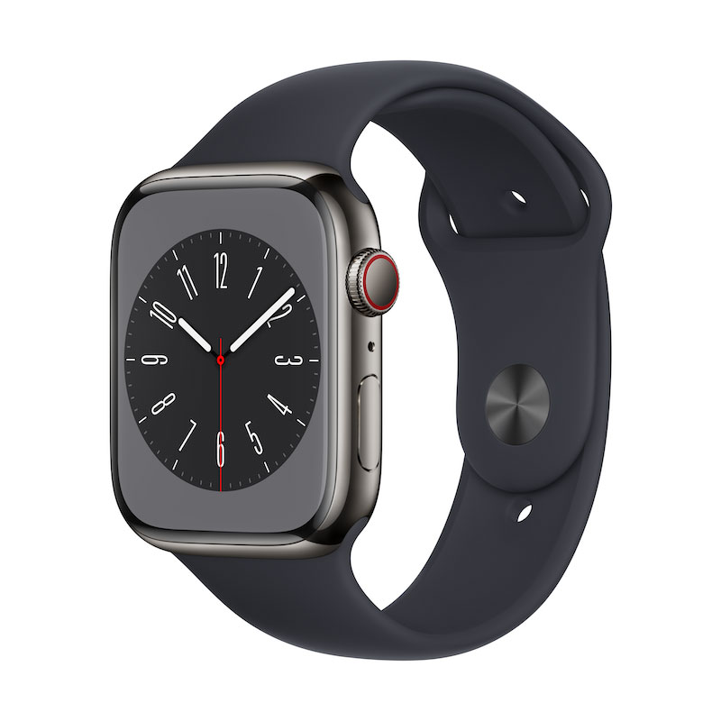 Apple Watch 8, GPS+Cellular 45 mm - Aço grafite/Bracelete meia noite