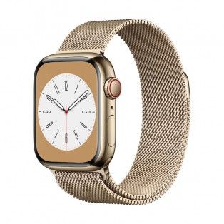 Apple Watch 8, GPS+Cellular 41 mm - Aço Dourado/Bracelete Milanesa Dourada