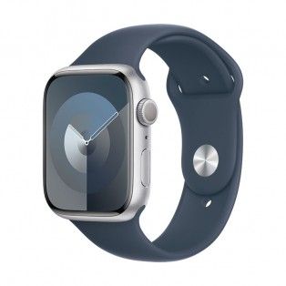 Apple Watch 9 prateado, 45mm - Bracelete desportiva azul S/M.