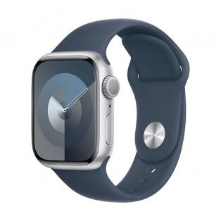 Apple Watch 9 prateado, 41mm - Bracelete desportiva azul S/M.