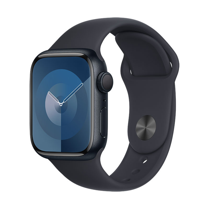 Apple Watch 9 meia-noite, 41mm - Bracelete desportiva meia-noite S/M