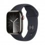 Apple Watch 9 GPS + Cell Grafite em aço, 41mm, bracelete desportiva meia-noite S/M