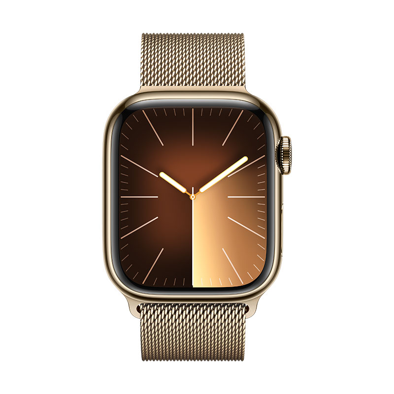 Apple Watch 9 GPS + Cell Dourado em aço, 41mm - Bracelete Milanese Loop dourada