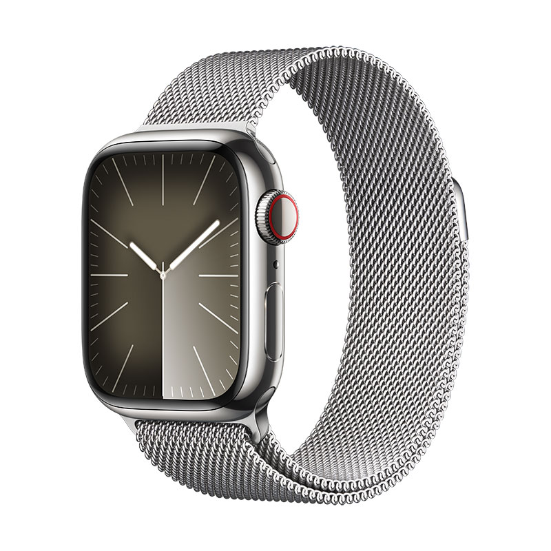 Apple Watch 9 GPS + Cell prateado em ao, 41mm - Bracelete Milanese Loop prateada