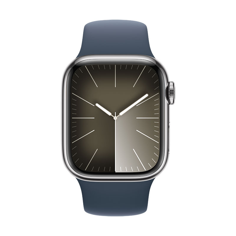 Apple Watch 9 GPS + Cell prateado em ao, 41mm - Bracelete desportiva azul S/M