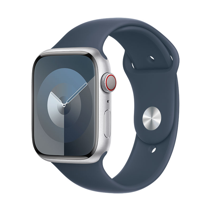 Apple Watch 9 GPS + Cell prateado, 45mm + Bracelete desportiva azul S/M.