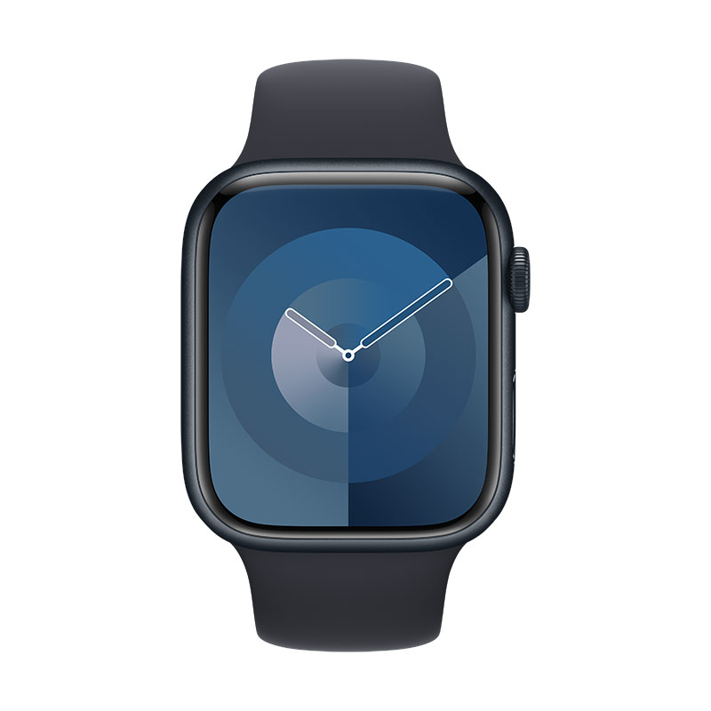Apple Watch 9 GPS + Cell meia-noite, 45mm + Bracelete desportiva meia-noite M/L.