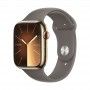 Apple Watch 9 GPS + Cell Dourado em aço, 45mm - Bracelete desportiva argila M/L.