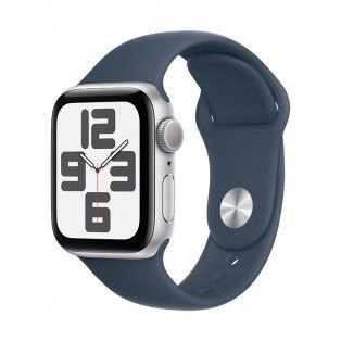Apple Watch SE 2023 prateado, 40mm - Bracelete desportiva azul M/L.