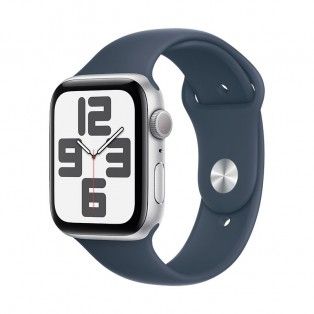 Apple Watch SE 2023 prateado, 44mm - Bracelete desportiva azul S/M.