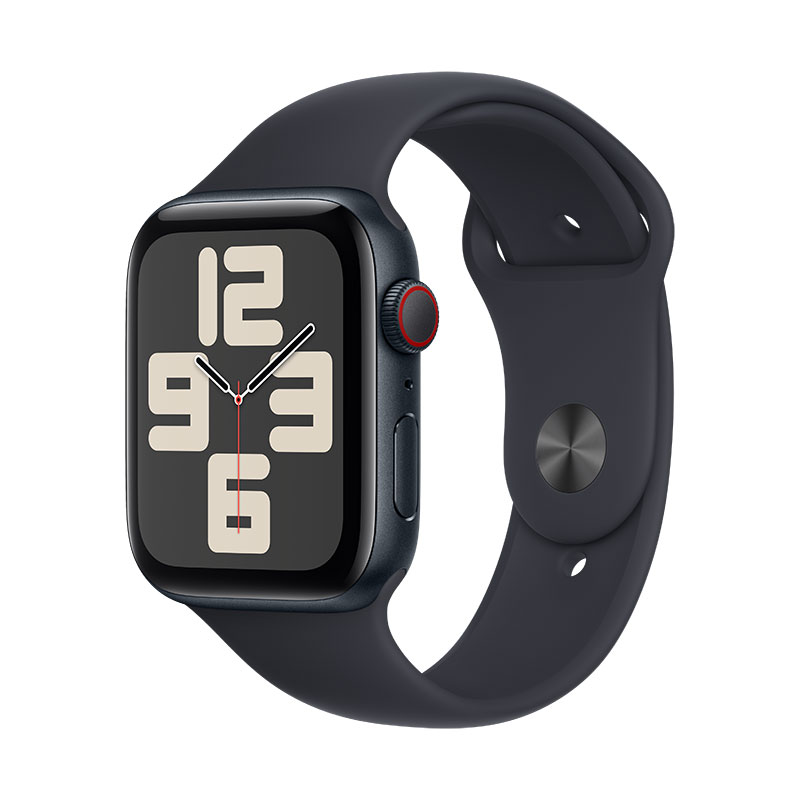 Apple Watch SE 2023 GPS+Cell meia-noite, 44mm - Bracelete desportiva meia-noite S/M.