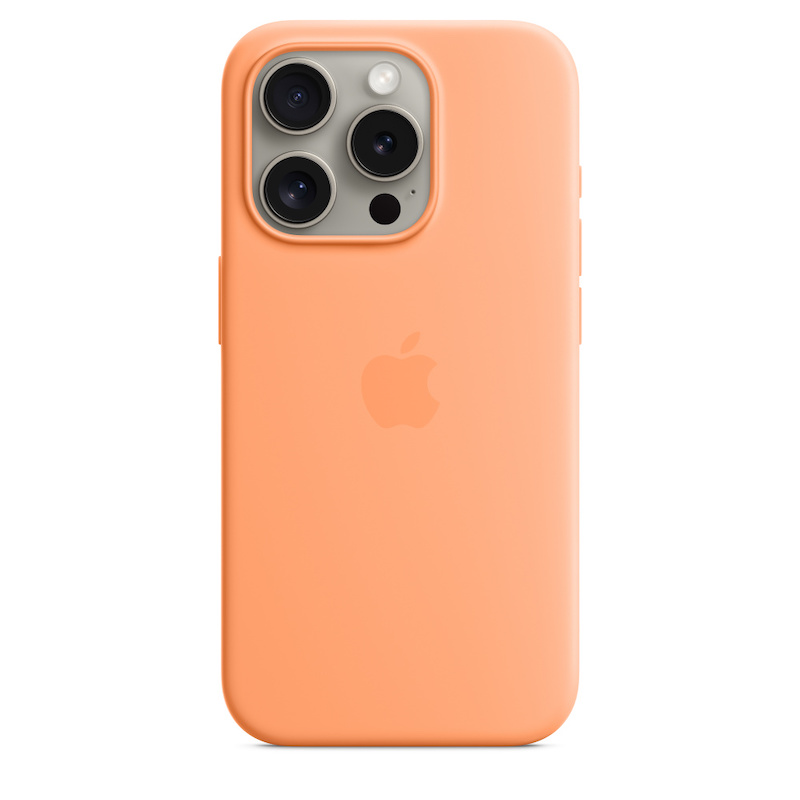 Capa para iPhone 15 Pro em silicone com MagSafe - Sorvete de laranja