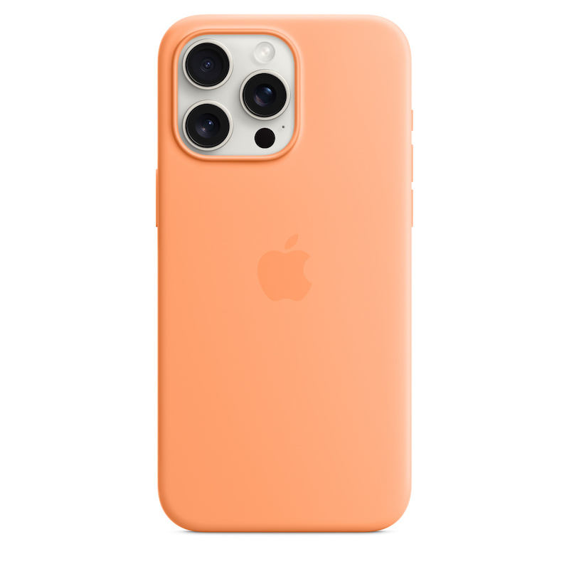 Capa para iPhone 15 Pro Max em silicone com MagSafe - Sorvete de laranja