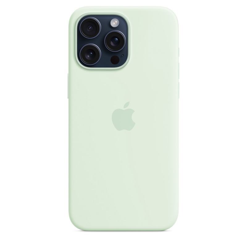 Capa para iPhone 15 Pro Max em silicone com MagSafe - Verde-menta suave