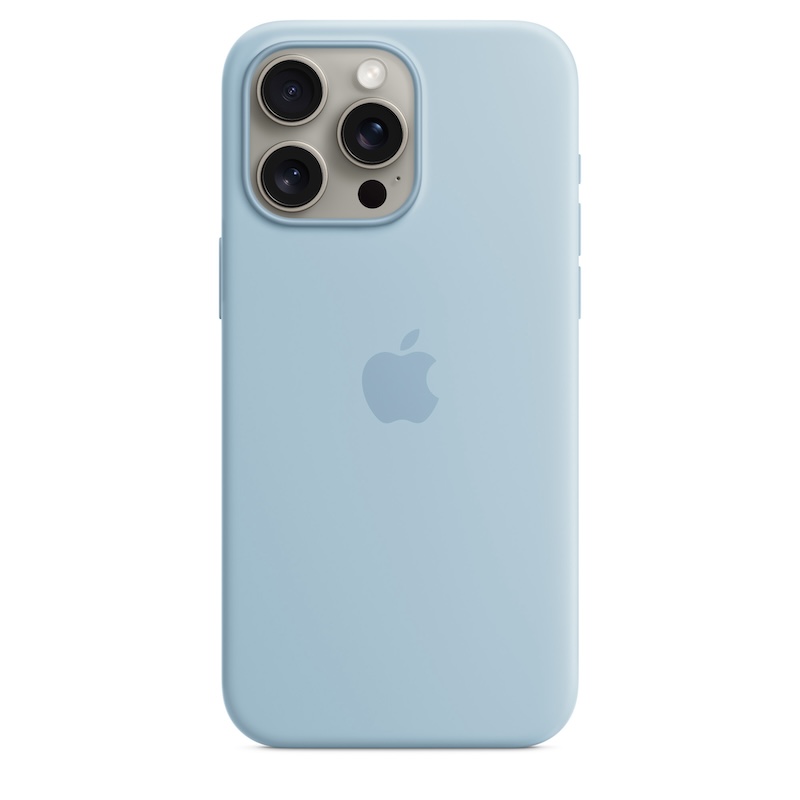 Capa para iPhone 15 Pro Max em silicone com MagSafe - Azul-claro