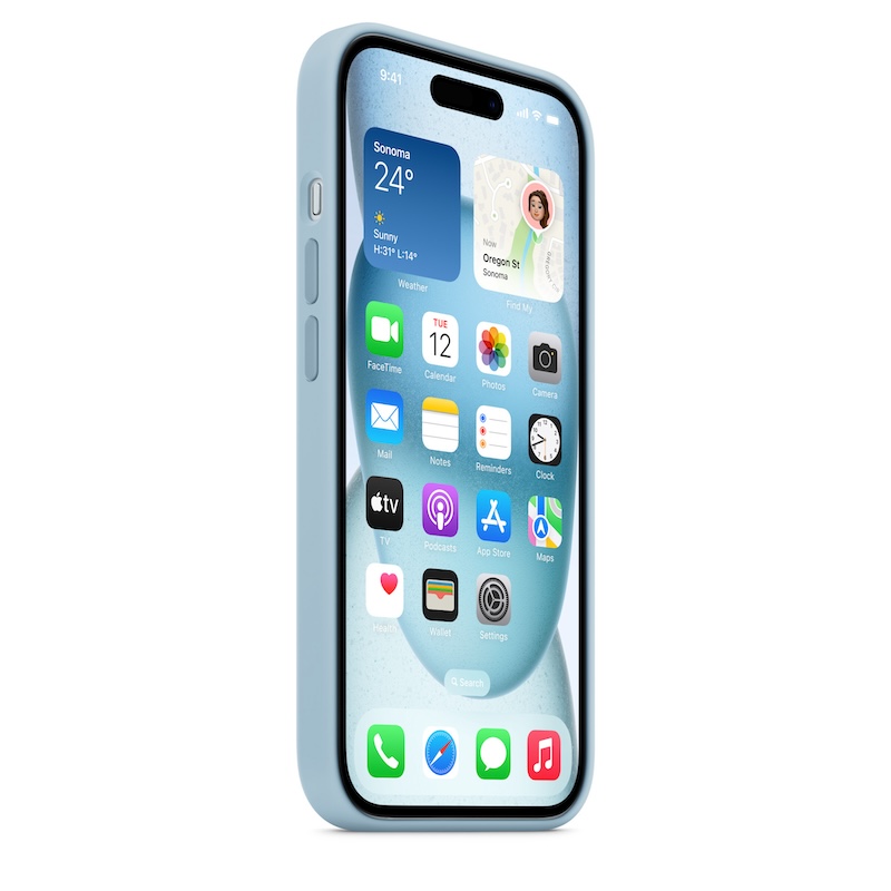 Capa para iPhone 15 em silicone com MagSafe - Azul-claro