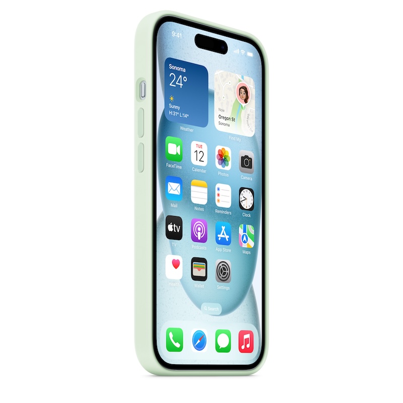 Capa para iPhone 15 em silicone com MagSafe - Verde-menta suave