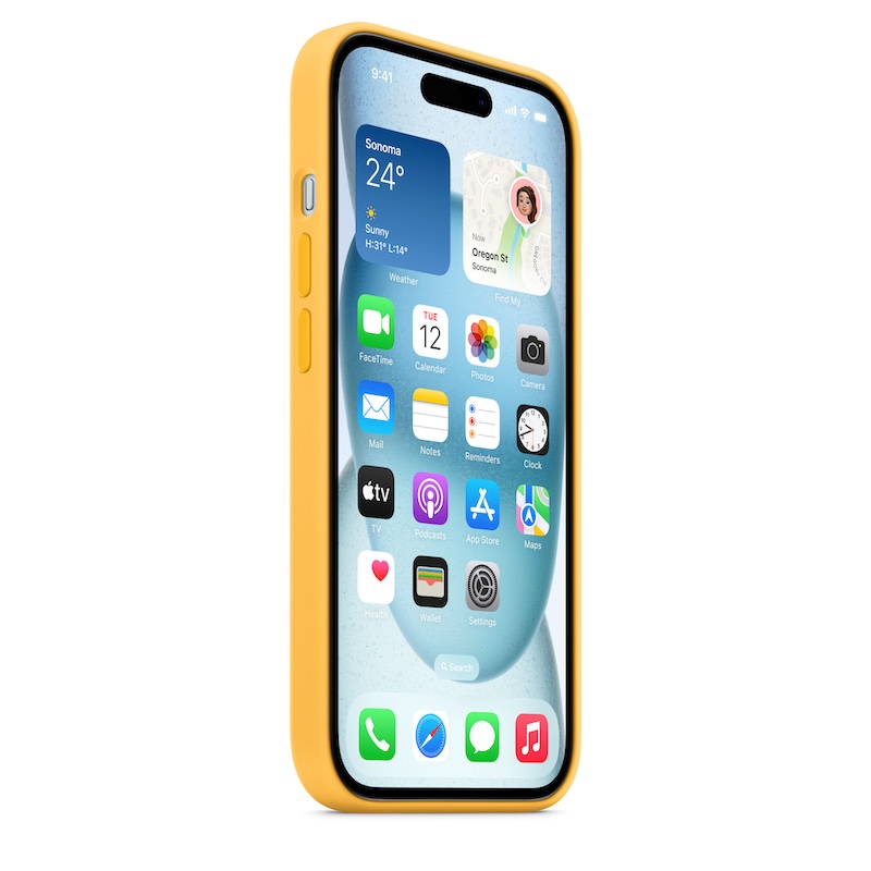 Capa para iPhone 15 em silicone com MagSafe - Raio de sol