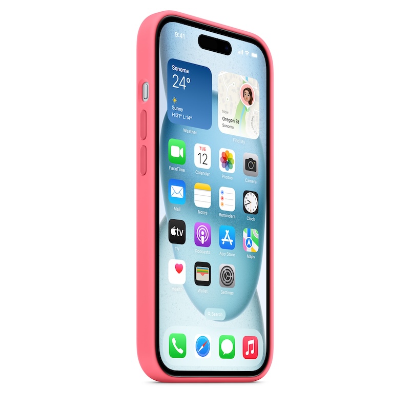 Capa para iPhone 15 em silicone com MagSafe - Rosa